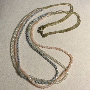 Talbots Multi-Strand Gold Tone Faceted Crystal Necklace 30.5” EUC